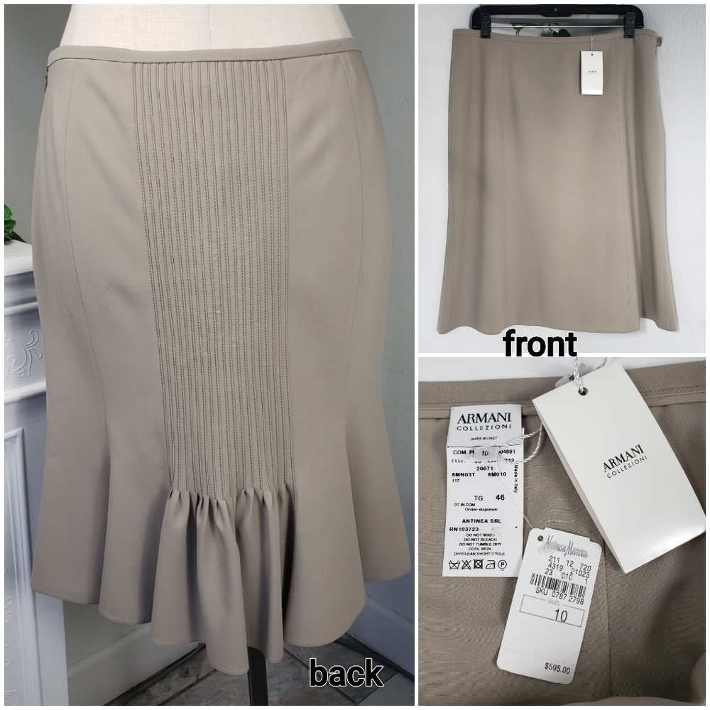 Armani Collezioni Taupe w/ Ruffled Backside - Classic Neutral Academia NEW 10